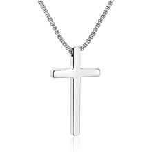 Cross Necklace for Men, Silver Black Gold Stainless Steel Plain Cross Pendant Necklace for Men Box Chain 16-30 Inch