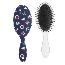 Nautical Hair Brush with Anchor & Lighthouse Design – Coastal Detangling Paddle Brush, Compatible with All Hair Types