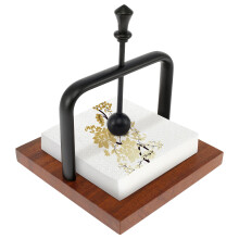 Wood Napkin Holder for Table – Square Tabletop Dispenser with Weighted Metal Arm & Center Bar, Compatible with Cocktail Napkins