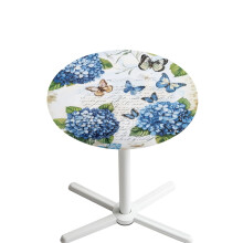 24" Round Table Topper Cap w/ Elastic Edge, Stain-Resistant Blue Hydrangea Butterfly Print – Compatible with 24" Tables