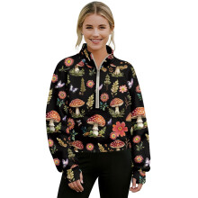Women's Graphic Half-Zip Sweatshirt, Mock Neck Hoodie, Long Sleeve Top for Outdoor/Office – Black, 2XL