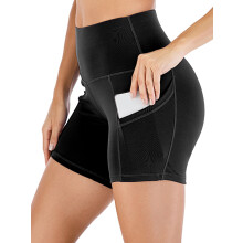 DODOING Yoga shorts met buikcontrole en zakken voor dames, hoge taille, billenliftend effect, geschikt voor yoga/hardlopen/fietsen