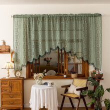 Boho Crochet Swag Curtain Valance with Tassels, Lace Floral Embroidery, Semi-Sheer – Rod Pocket, Vintage Farmhouse Window Treatment for Kitchen,