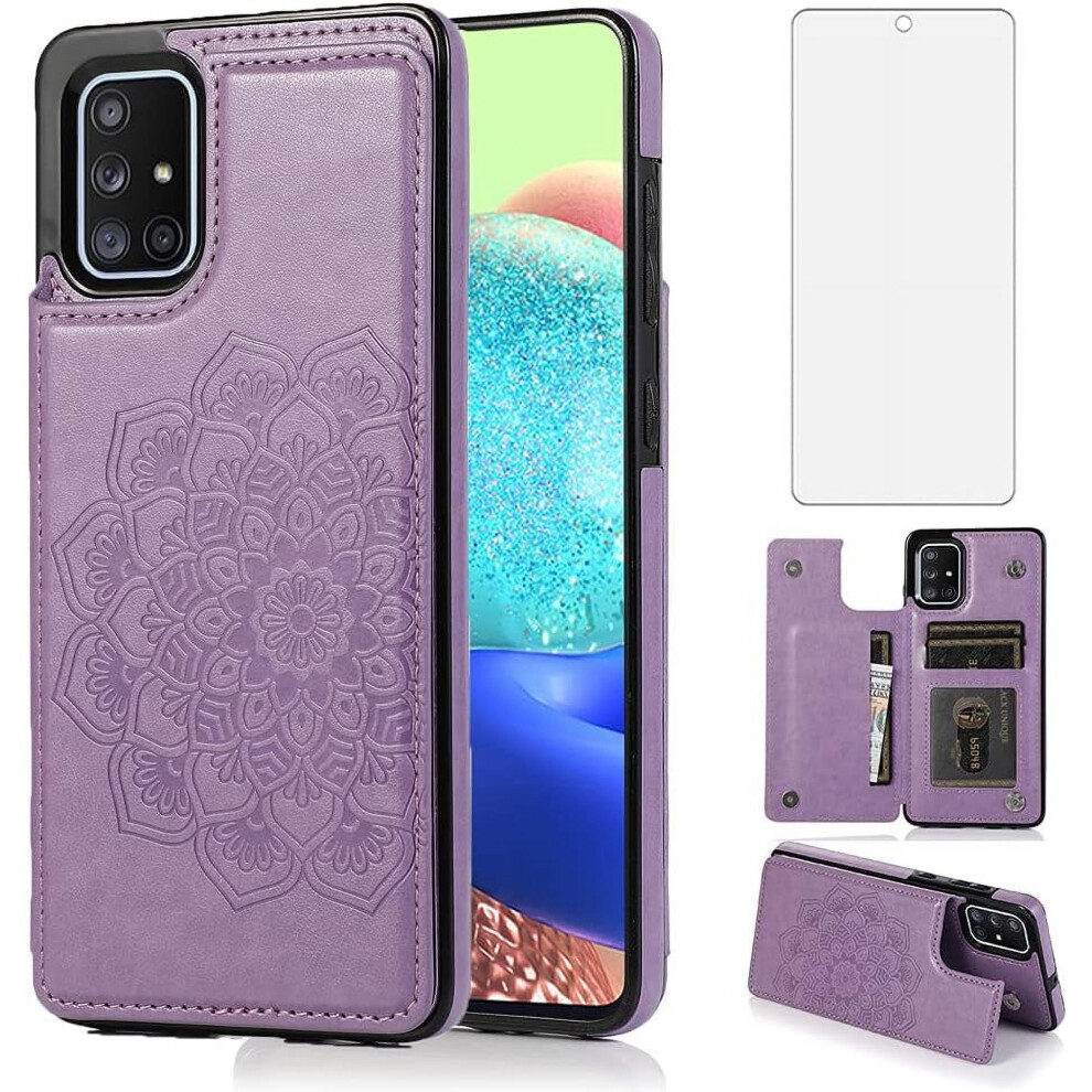 Leather Wallet Case With Tempered Glass & Card Slot For Samsung Galaxy A51 (4G), Stand Kickstand Â Compatible With Galaxy A51 Purple 9448483166164