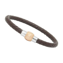 Unisex Men's Genuine Leather Stainless Steel Magnetic Clasp Bracelet Brown-13 - Oval Sand Magnetic Rose Gold