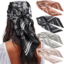 Large Square Head Scarves - 4PCS Like Neck Scarf Hair Sleeping Wraps Lightweight Satin Silk Scarfs for Women