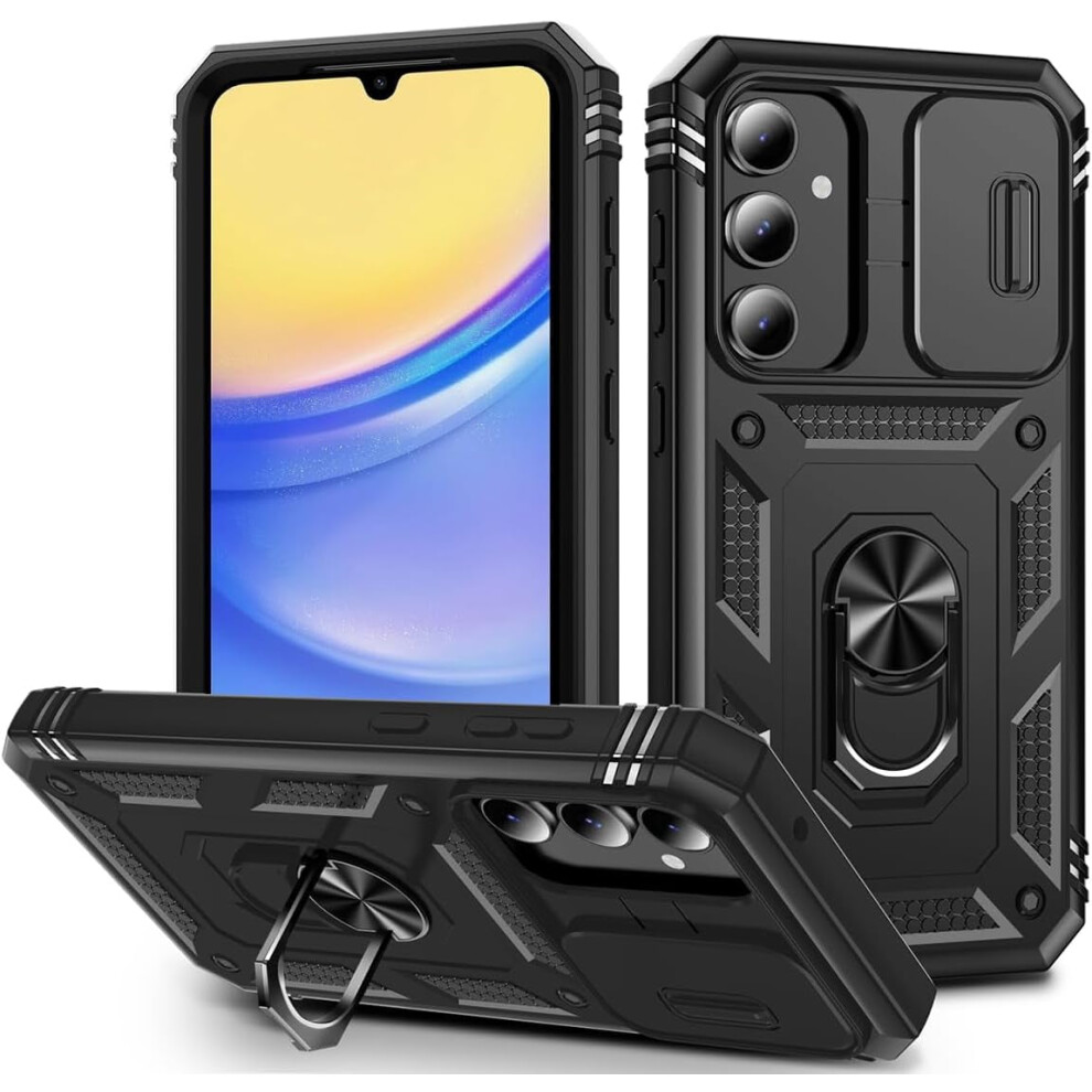Samsung Galaxy A15 5G Case Â Rugged Shockproof Bumper With Lens Ring, Kickstand, Military-Grade Protection, 6.5" Black 9448483167178