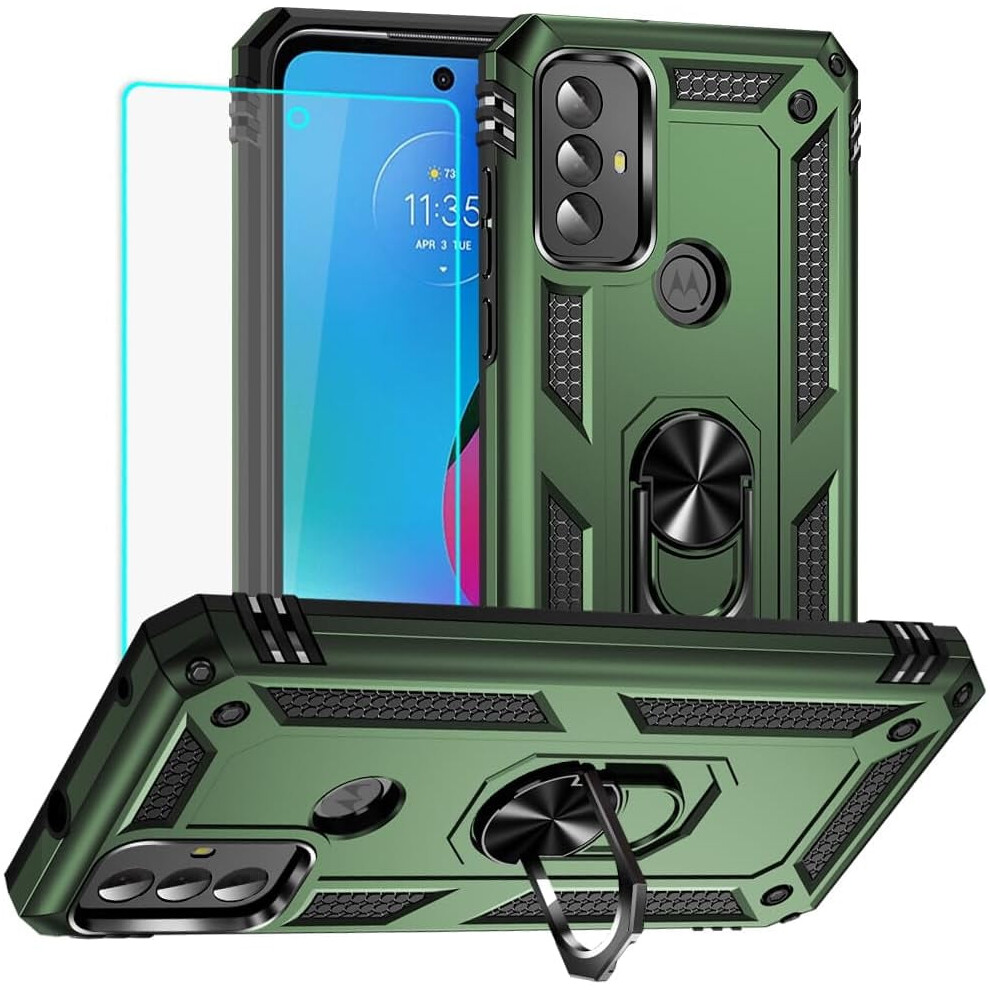 Moto G Play 2023 Case With Hd Screen Protector & Ring Â Military Grade, Army Compatible With Moto G Play 2023 Green 9448483167277