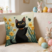Kissenbezug „Farmhouse Cat Floral“ aus Leinen, 45 x 45 cm