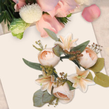 Vintage Artificial Lilies Rose Babysreaths Candle Rings Wreaths Small Blossom Garland for Easter Wedding Bridal Home Decor Floral Table Centerpiece