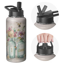 Gym Pro 32oz Triple Walled Farmhouse Themed Water Bottle Stainless Steel Insulated With Straw Leak Proof