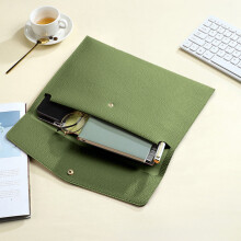 Waterproof Document File, Leather Envelope Case Holder-Large Size Pockets for Paper Bills Stationery Tablet, Work Study Traveling (Green)