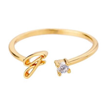 Women's Stainless Steel Gold Plated Stackable Initial Letter Ring Dainty Thin Alphabet Rings Jewelry Gifts Adjustable J