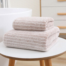 Soft Coral Fleece Towel Set: 2 Pcs (35x75cm + 70x140cm), Light Brown, for Home & Daily Use