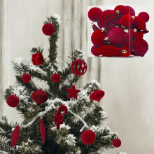 45-Pcs Christmas Ornaments Set: Red Velvet Shatterproof Balls & Unique Shapes, Holiday Tree Decor – Compatible with Indoor Party & Home Décor