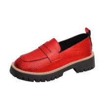Slipper aus PU-Leder für Damen, runde Zehenpartie, dicke Sohle, niedriger Absatz, lässig, modisch, Ganzjahresschuh, Größe US 9