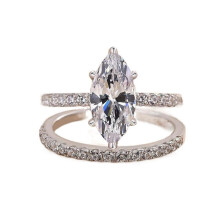2-teiliges Ehering-Set für Sie und Ihn, 925er Sterlingsilber AAA Zirkonia Marquise-Ringe für Paare – Geeignet für Hochzeit und Verlobung