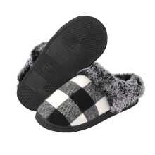Women's Winter Indoor Slippers, Plush, Round Toe, Non-Slip, Black, EU 38 (US 7-8), 1.18" Heel