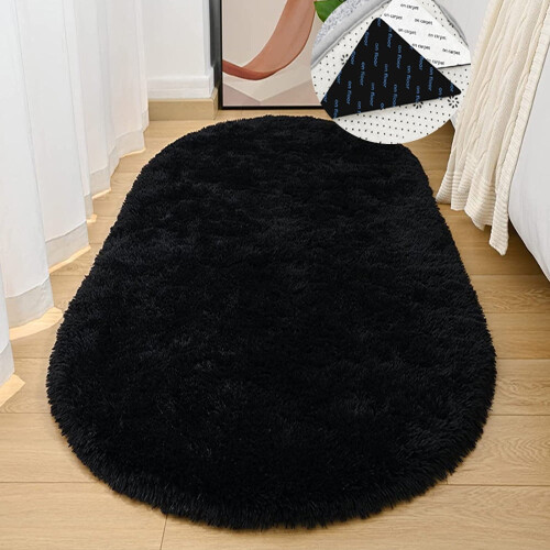 Μαλακά άνετα χαλιά περιοχής Shaggy Oval 39x63 ιντσών μαύρο βελούδινο χαλί για