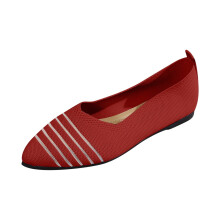 Damen-Strick-Freizeitschuh, rot, flach, zum Hineinschlüpfen, runde Zehenpartie, flach, Größe 7 (US 9,65 Zoll Fußlänge), Mesh-Material