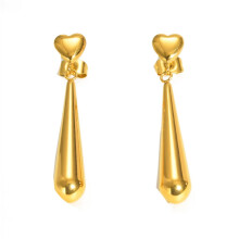 Women's Stainless Steel Heart Long Drops Gold Ear Stud Earrings Teardrop Dangle