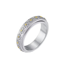 Women's Stainless Steel Simple Cute Daisy Rotatable Ring Anxiety Relieves Strees Ring 6MM Silver Size 6