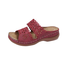 Keilabsatz-Plateau-Slipper für Damen, runde Zehenpartie, lässige Slipper mit 5 cm Absatz, bequemes PU-Material, Größe 6 US, Fußlänge 23,5 cm