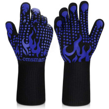 Gants de barbecue résistants à la chaleur jusqu'à 800 C (1472 F), en silicone antidérapant et longs.
