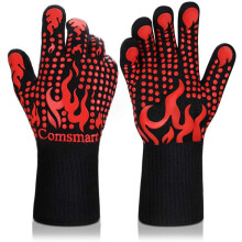 Gants de barbecue résistants à la chaleur jusqu'à 800 C (1472 F), en silicone antidérapant et longs.