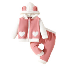 Mädchen Wintermantel-Set mit Kapuze, rosa Farbblock, 2-teilig, Größe 18M