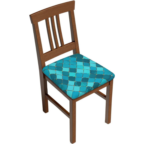Stuhlhussen mit blau-türkisem Karomuster, 43 x 43 cm, 6er-Pack