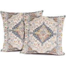 Boho-Leinenkissenbezug mit persischem Ethno-Design, 16 x 16 Zoll (ca. 40 x 40 cm)
