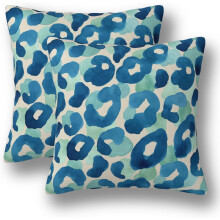 Housses de coussin léopard bleu et vert en lin 45 x 45 cm (lot de 2)