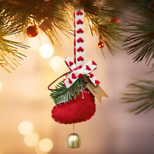 Clochette de Noël rouge en forme de botte avec nœud et pin, 11,8 x