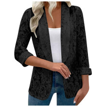 Cardigan da donna in pizzo aperto sul davanti, nero, taglia L