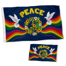 Drapeau hippie de la paix double face 90 x 150 cm, 3 plis avec finitions en laiton