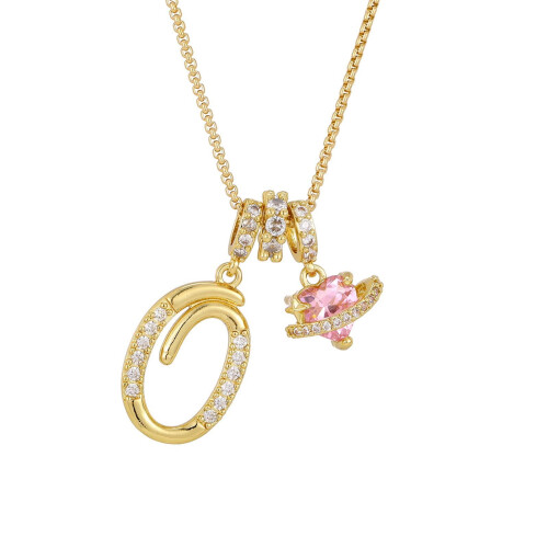 Collier pendentif initiale O pour femme, finition dorée, ajustable