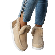 Women's Large Size Plush Slip-On Shoes, Warm Round Toe, EVA Material, Khaki, EU 43 (US 9.5), 0.79" Heel