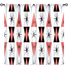 Retro 50s Atomic Curtains Black White Coral Pink Rod Pocket
