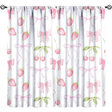 Pink Bow Curtains with Watercolor Strawberries and
