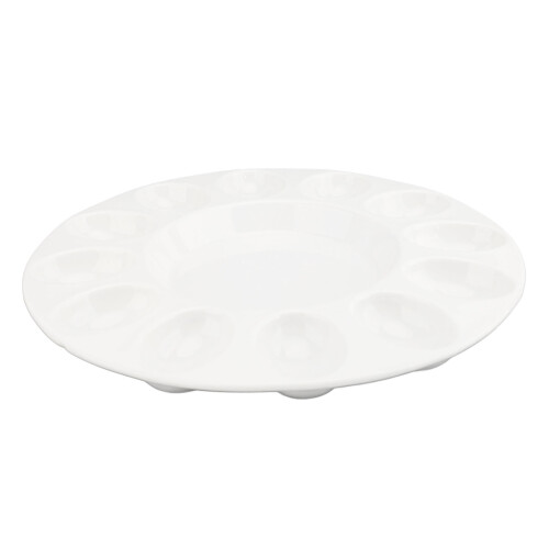 Ceramic Egg Holder Tray for 12 Deviled Eggs, Heat-Resistant, White