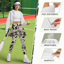 Cow Print Beige Skirted Leggings Women High Waist 1 Pair