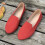 Γυναικείο κόκκινο σουέτ φλατ παπούτσι Slip-On με στρογγυλή μύτη, μέγεθος 5,5US 5
