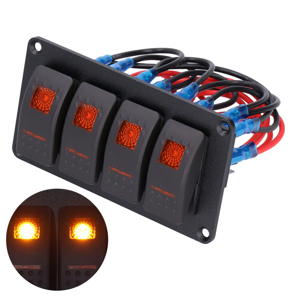 4-Gang Led Backlit Rocker Switch Panel 12V/24V Marine Boat Orange 4991392201099