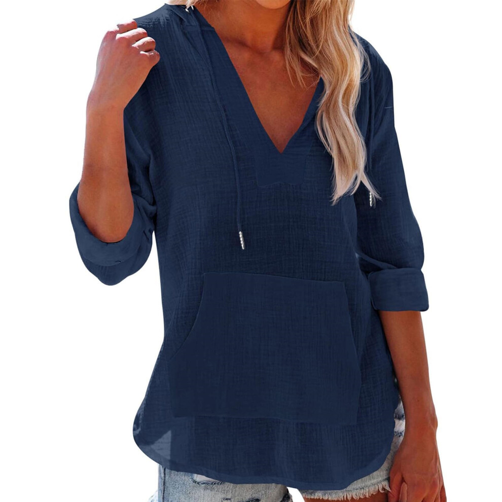 Blue Women's Beach Cover Up Hoodies Sweatshirt Long-Navy S