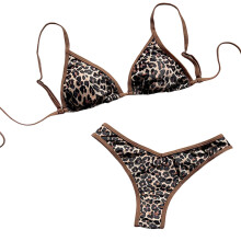 1 Set Leopard Print Two Piece Swimsuit Split-leopard print XS