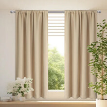 Silk Blackout Curtains - Single Panel Solid Thermal Insulated Window Grommet Blackout Drapes/Draperies for Bedroom (41.7" W x 53.9" L, Beige)