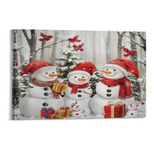 hristmas Snowman Winter Pine Tree Snowy Forest Canvas Prints Wall Art，Winter Scene Decor Wooden Framed for Living Room Bedroom Office 2416 inch