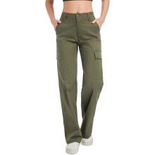 Pantaloni cargo da donna, vestibilità ampia e comoda, in cotone, ideali per escursionismo e lavoro, con 6 tasche, colore verde.