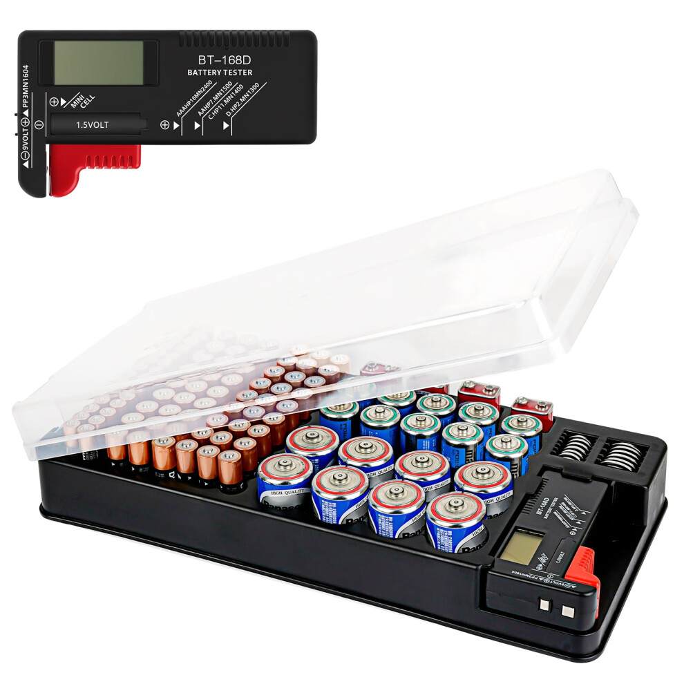 Battery Organizer Case With Tester, Holds 93 Batteries (Aaa, Aa, 9V, C, D, Button Cell) Â Compatible With Aaa, Aa, 9V, C, D, Button Cell 9448483052276